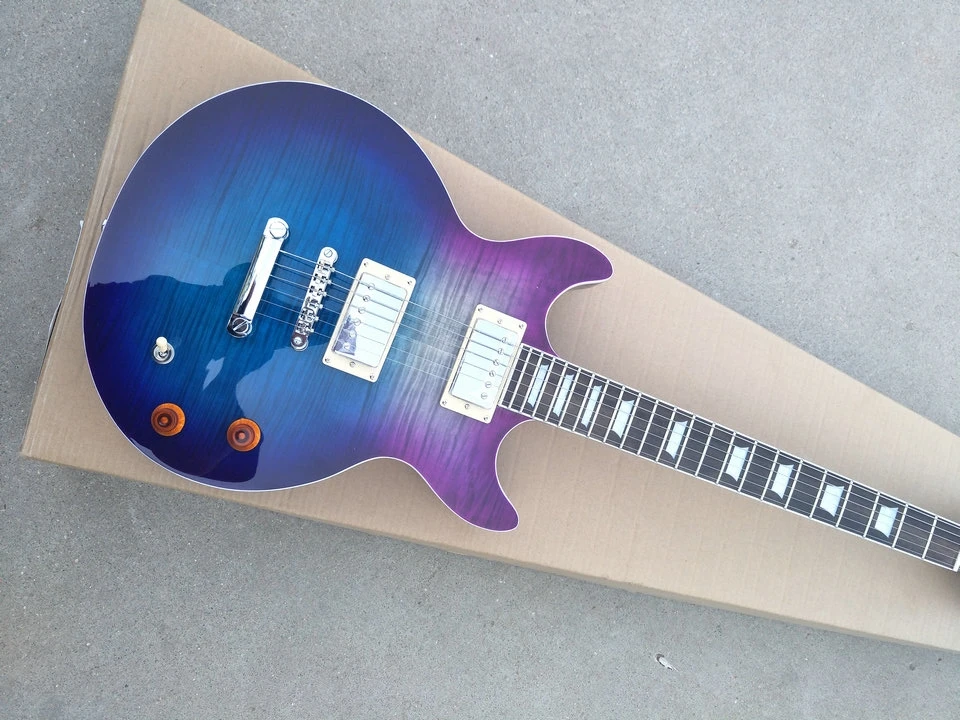 

free shipping, six-string electric guitar, blue tiger pattern, chrome hardware, factory customization