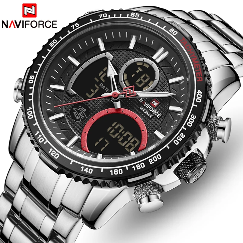 Часы NAVIFORCE мужские армейские кварцевые аналоговые светодиодный цифровой |