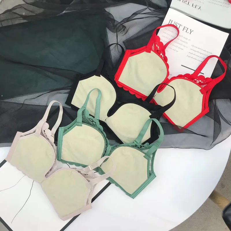 Женское Бесшовное нижнее белье бюстгальтер с кружевным бантиком и трусики чашка