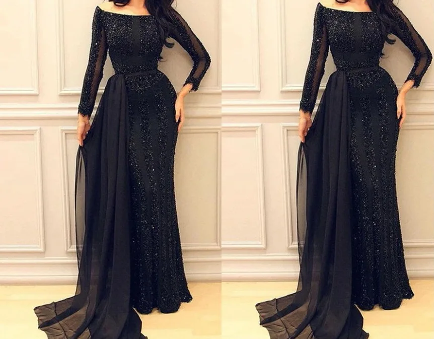 

Черные вечерние платья-русалки длиной до пола с длинным рукавом женское вечернее платье Дубай саудовские арабские платья для выпускного ве...