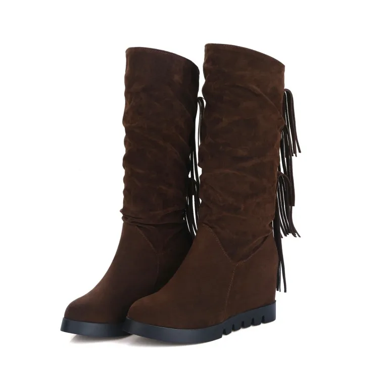 Big Size boots women shoes ankle for ladies woman winter Solid color round head fringe | Обувь