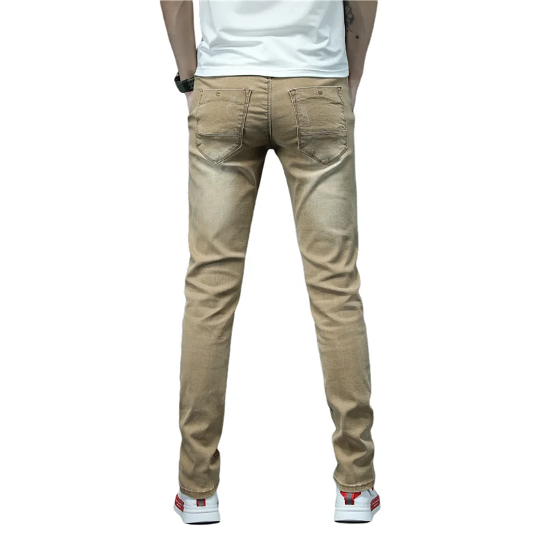 Новые мужские модные повседневные джинсы Slim fit прямые высокие эластичные