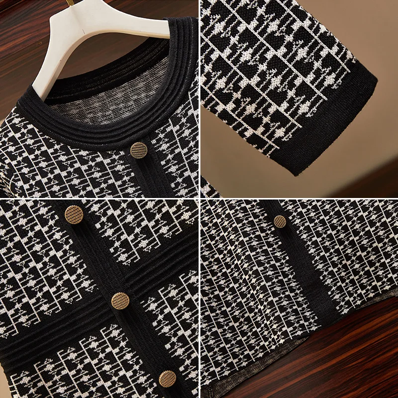 

[L-4XL]2020 Fall New Fat Sister Plus Size Korea style Women'S Houndstooth Suit With Waist And Thin Knitted Mid-Length Dress