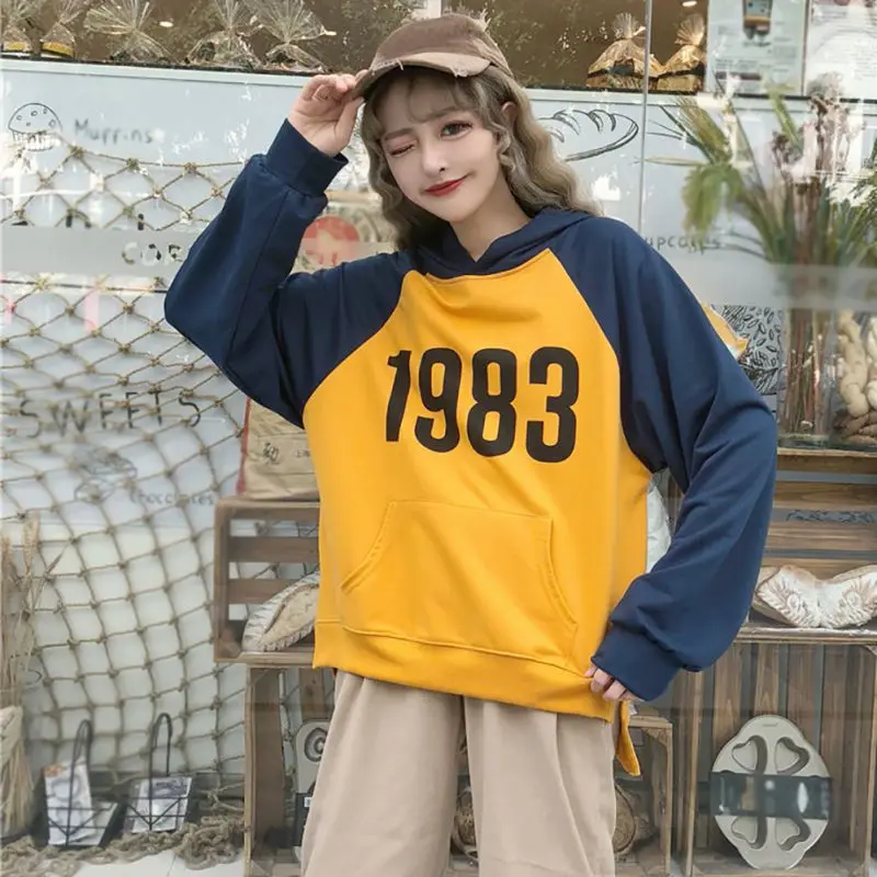 

Женские толстовки Модные трендовые цветные пуловеры с принтом цифр Свободные повседневные толстовки с капюшоном и длинным рукавом