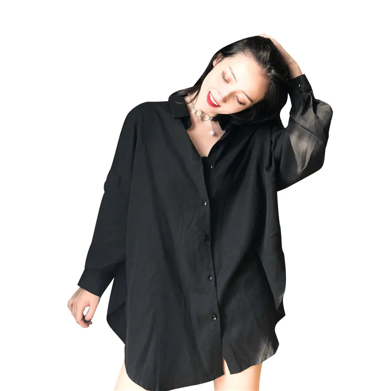 Новинка лета 2021 Черная Женская блузка и рубашки свободные хлопковые винтажные