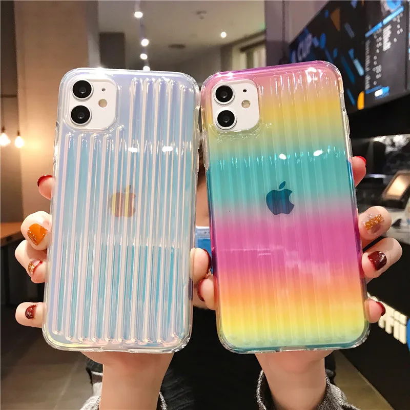 Цветной прозрачный чехол LOVECOM Laser для iPhone 11 Pro Max XR X XS 7 8 Plus мягкий из ТПУ + PC неровный
