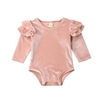 0 18m newborn infant baby girls velvet romper long sleeve ruffles jumpsuit princess baby girl autumn spring clothes solid