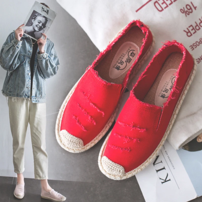 Женские парусиновые кроссовки белые Эспадрильи на плоской подошве Модные