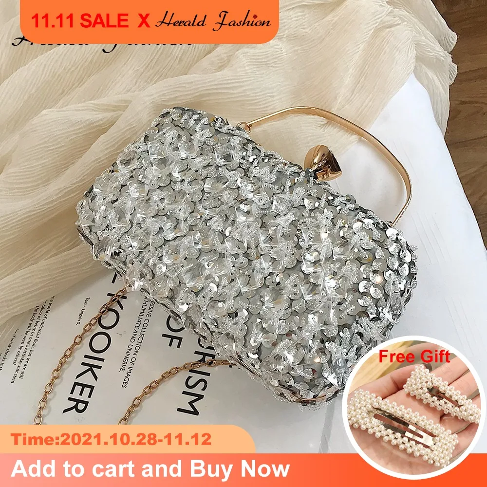 

Herald Fashion качественные женские сумки на цепочке через плечо Маленькие женские элегантные сумки с блестками Повседневная сумка с клапаном же...