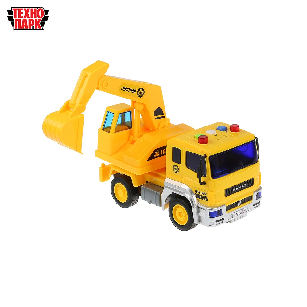 Машина ТЕХНОПАРК КАМАЗ экскаватор 17см пластиковый со светом и звуком