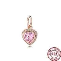 original 925 sterling silver charm new fashion pink love pendant fit pandora women bracelet necklace diy jewelry