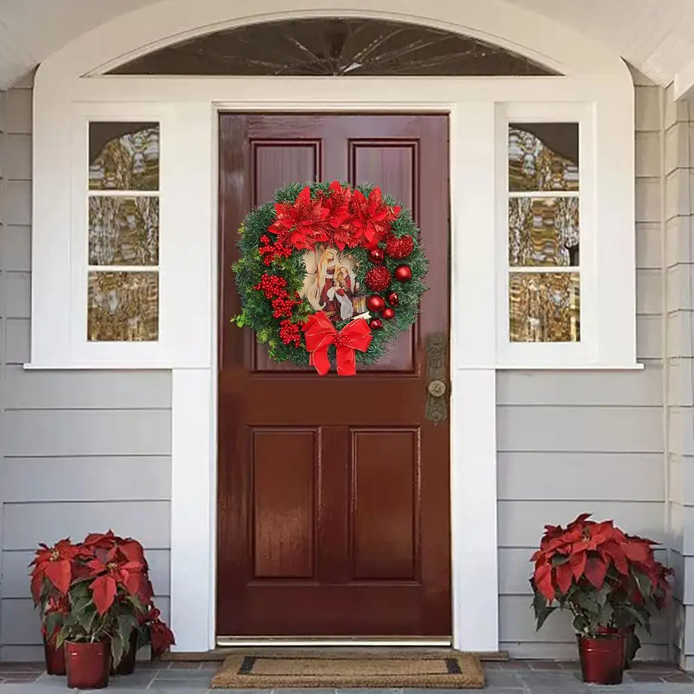 

Christmas Wreath Juniper And Flocking Pine Artificial Wreath With Light Red Berry For Front Door Holly Home Christmas Decoratio