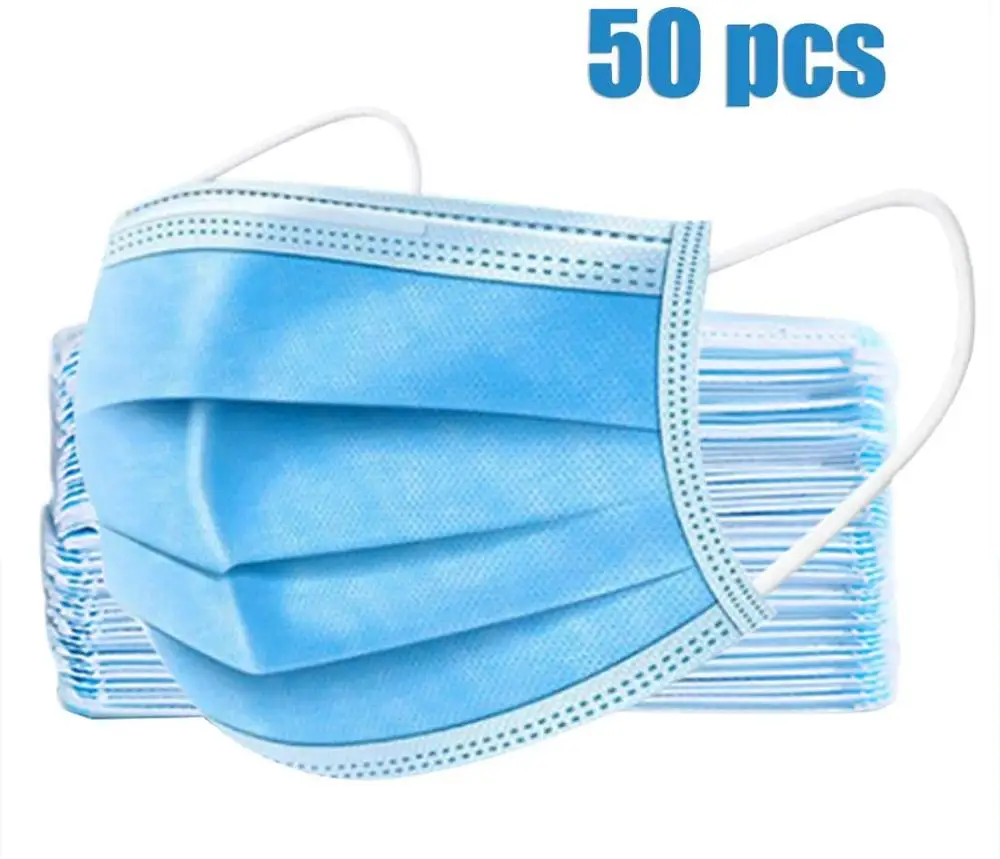 Instock 50Pcs Mask Disposable Nonwove 3 Layer Ply Filter mouth Face mask filter safe Breathable Protective masks | Красота и здоровье