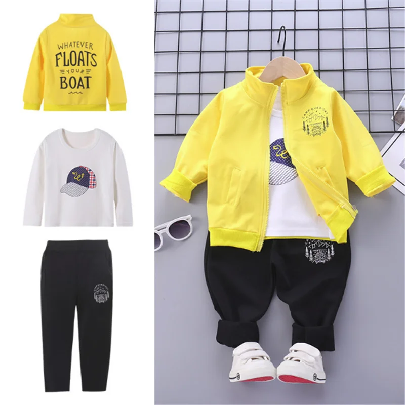 

Boys Clothing Sets Spring Autumn Children Cotton Coat T-Shirts Pants 3pcs Tracksuits For Baby Boy Kids Sports Suits Teens Outfit