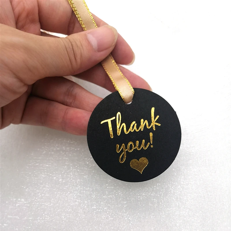 наклейки крафт Круглые золотые декоративные бирки Thank You 100 шт. Черные Подвески с