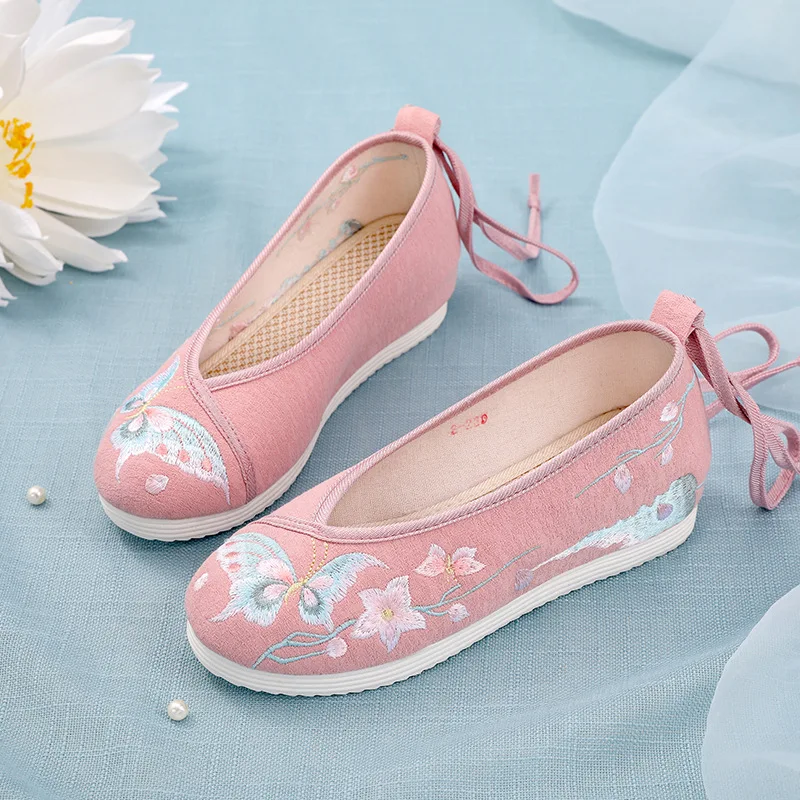 Женская обувь на плоской подошве Красивая Искусственная Hanfu балетки с ремешком