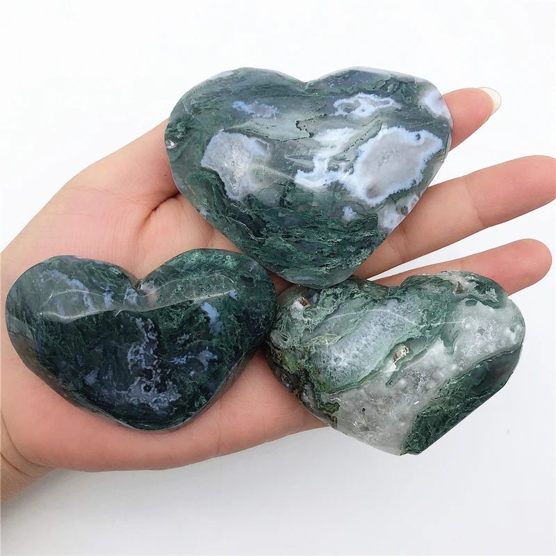 

Beautiful 1pc Natural Big Moss agate Heart Shaped Hand carved Crystal Heart Gift Healing Polished Natural Quartz Crystals