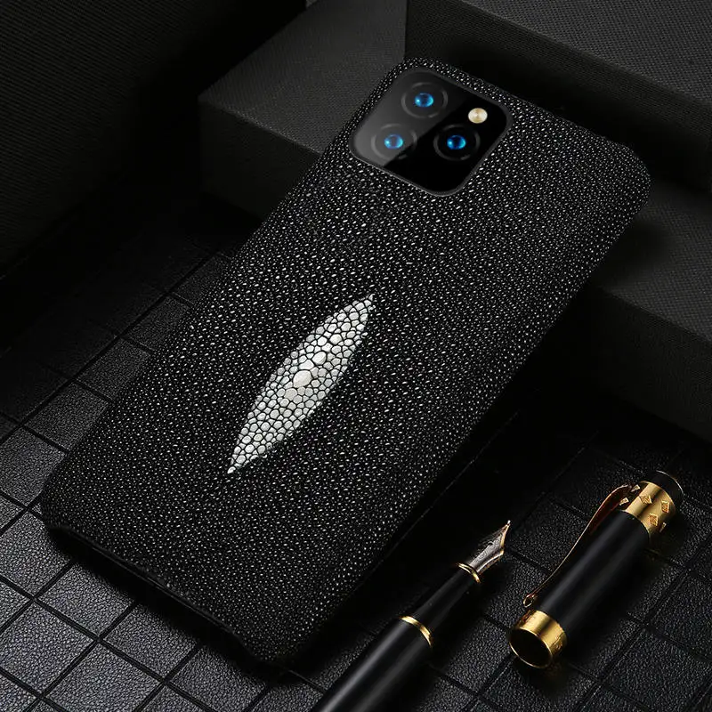 Натуральная кожа ската чехол для сотового телефона Apple iPhone 11 11 Pro 11 Pro Max X XS XR 7 Plus XS MAX 8 Plus 6 6S 5 5S se - Цвет: Черный