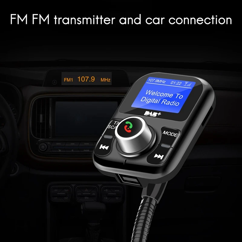 

Car DAB Autoradio Adapter Autoradio Digital Radio Bluetooth Hands Free FM Transmitter USB Recharge U/TF Musik Play