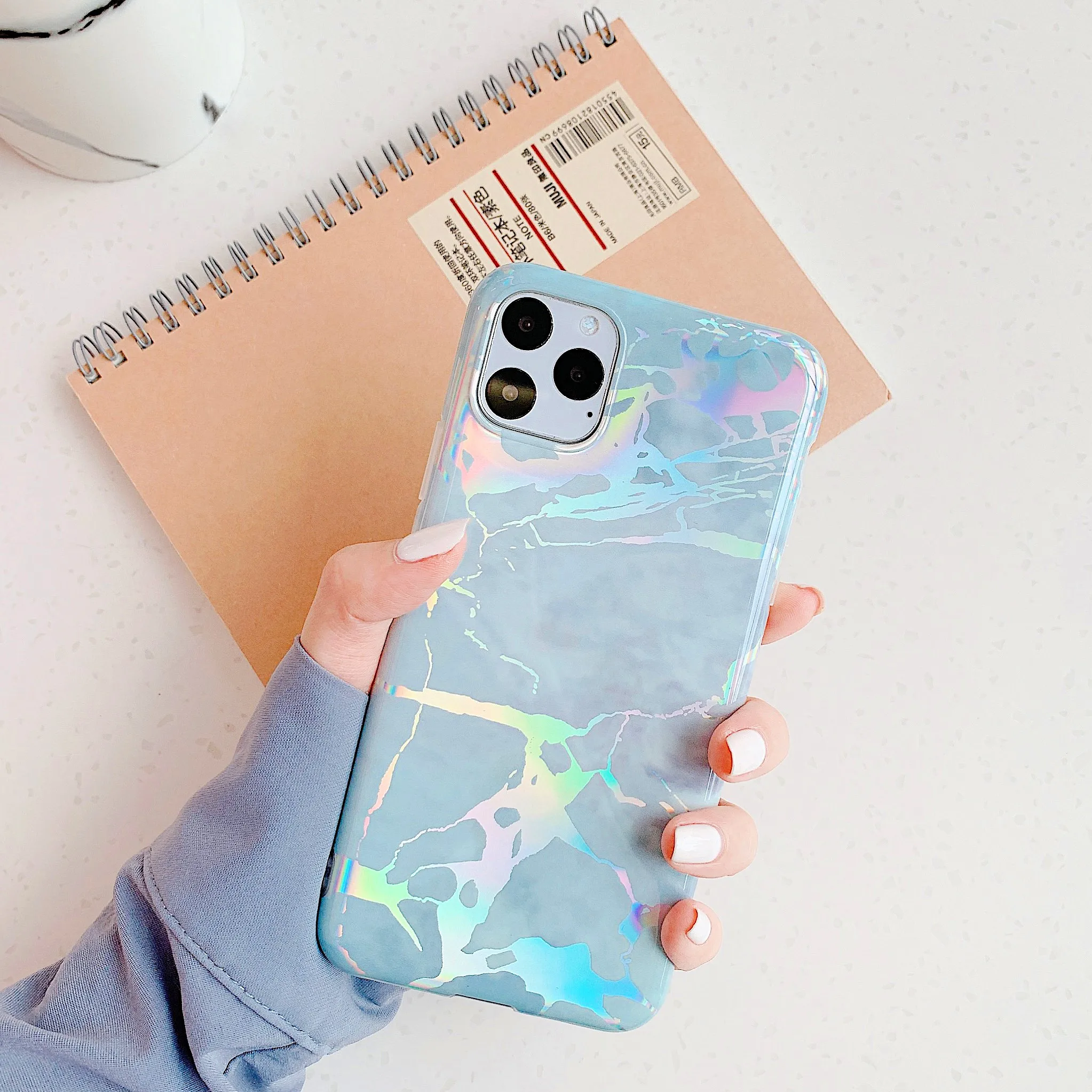 Чехол для iPhone 11 Pro Max Роскошный чехол с блестящими лазерными трещинами и мраморным