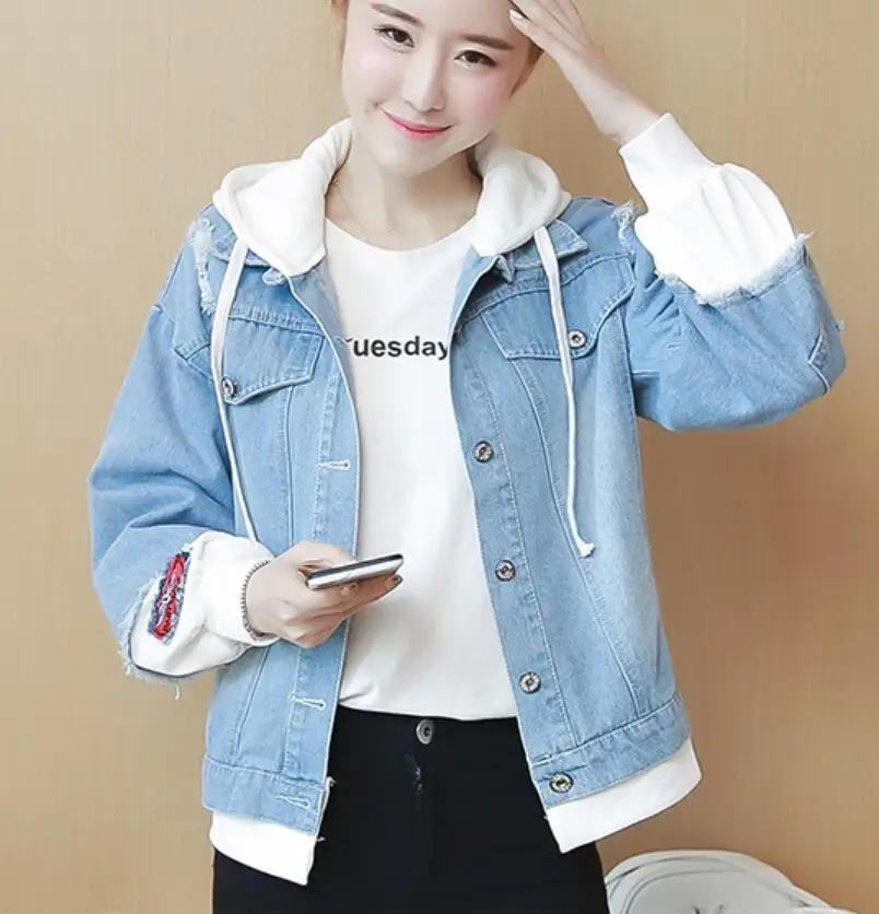 Женщин поддельные из двух частей джинсовая куртка топ 2019 осень повседневное Harajuku