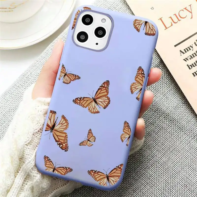 

Vintage Butterfly Fashion Phone Case Candy Color for iPhone 11 12 mini pro XS MAX 8 7 6 6S Plus X SE 2020 XR