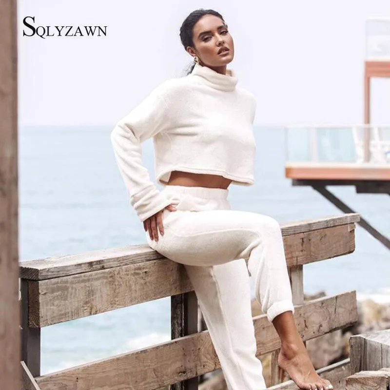 

Oversized Velvet 2 Piece Tracksuit Female Vintage Turtleneck Sweatshirt Set Fall Winter Velour Warm Harem Pants Casual Suits