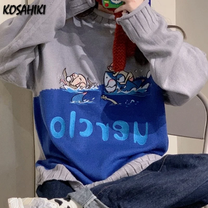 

Женский осенний свитер в стиле Харадзюку, с круглым вырезом