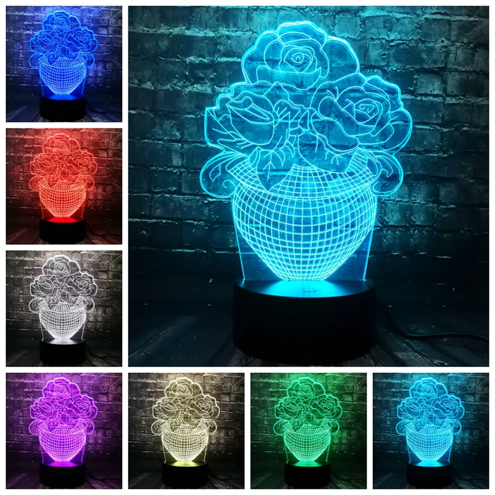 Горячая романтическая роза цветок 3D Led USB ночник лампа 7 цветов меняющий домашний