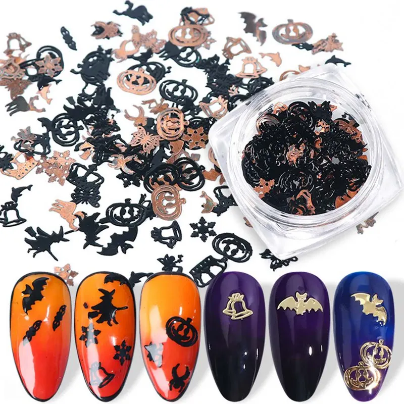 120 шт./кор. Хэллоуин ногтей Стикеры металлическая пилочка для наклейки хлопья