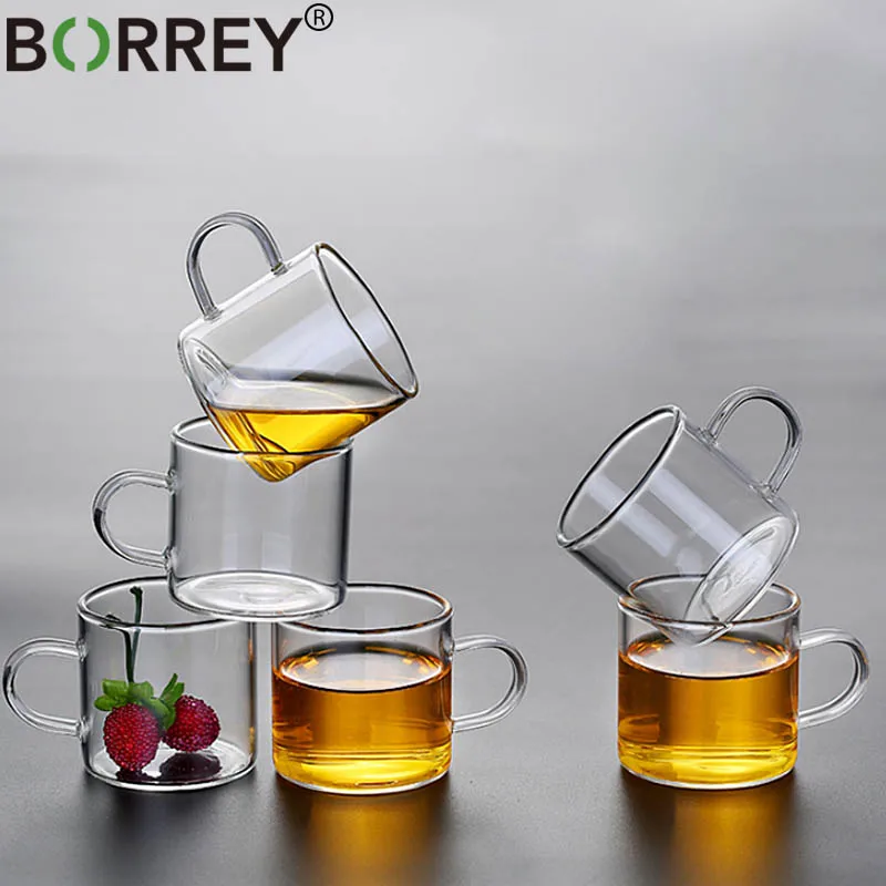 

BORREY 6Pcs Glass Coffee Tea Cup Sets Double-layer Heat-resistant Glass Cup Clear Crystal Glass Small Teacup Tea Ceremony Sets