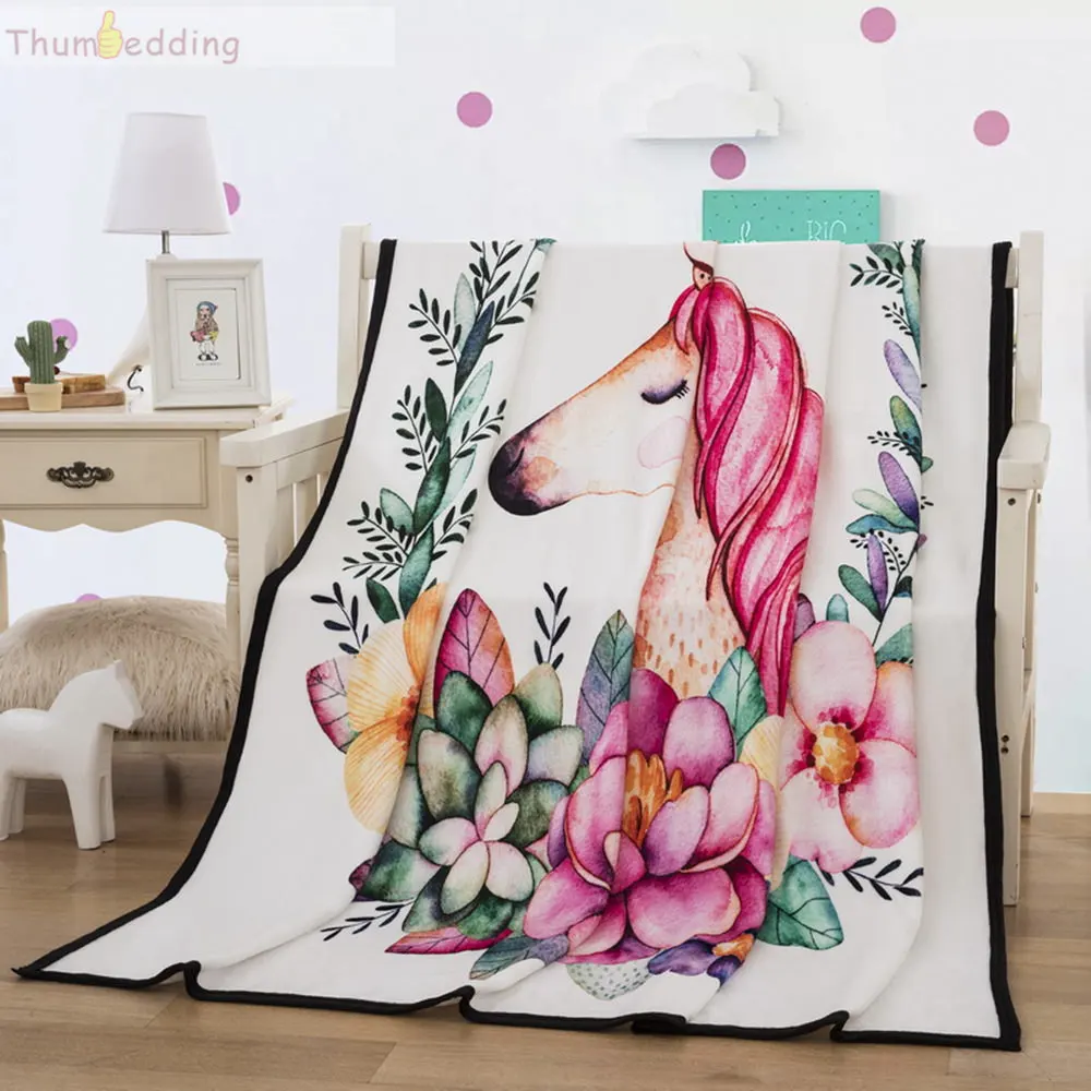 

Thumbedding Unicorn 3D Flannel Blankets for Bed Colorful Horse Throw Blanket Colorful Flower Comfortable Material Bedspread