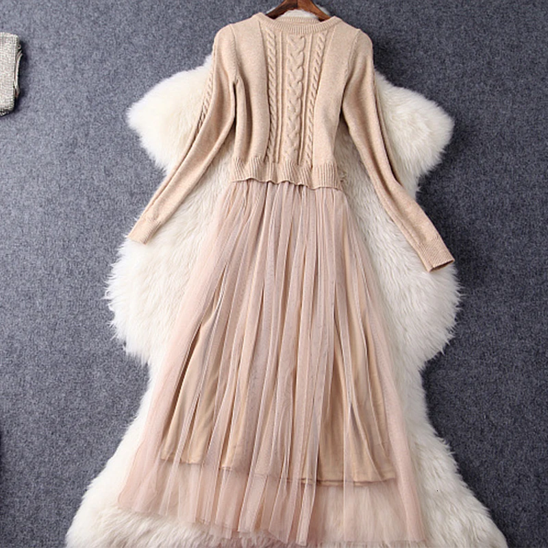 Женское вязаное платье-свитер с длинным рукавом Элегантное повседневное и