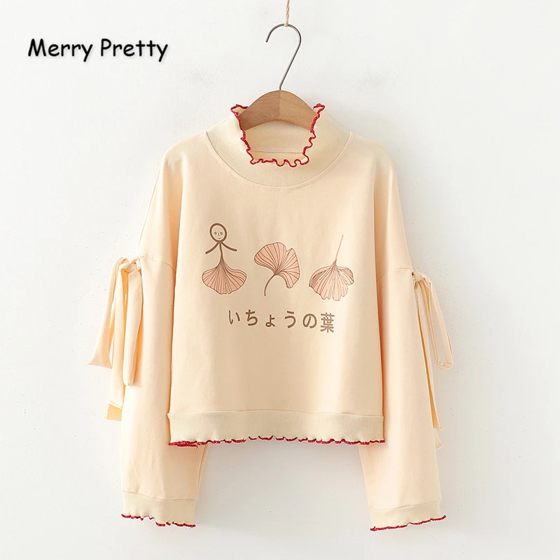 Merry Pretty женские толстовки с мультяшным принтом толстовки Зимние толстовки с длинным рукавом и оборками на шнуровке женские пуловеры Harajuku