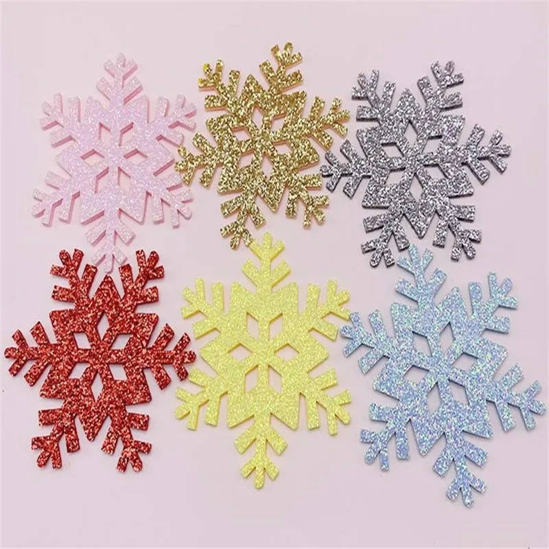 10 Pcs thicker Glitter Christmas Decoration Snowflakes Felt Sewing Accessories Pendant Patch Hairpin Material DIY Craft Supplies