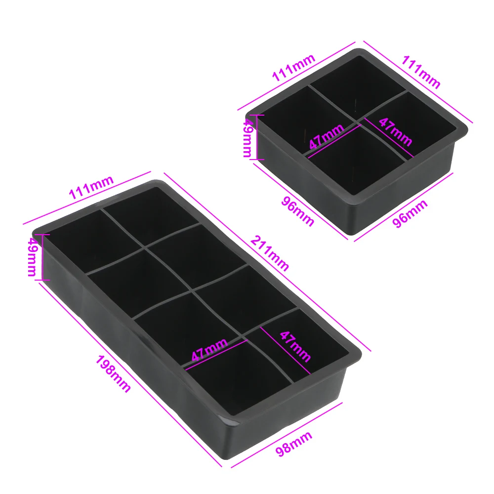 

4/8-Cavity Silicone Ice Cube Maker for Ice Candy Cake Pudding Chocolate Molds Ice Tray Mold Square Shape Large Ice Cube Mould