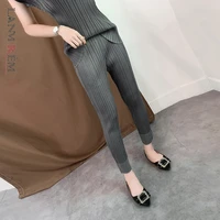 lanmrem autumn new fold directly cuffless trousers vent hem ankle length pants casual pleated bottoms woman tide yh712