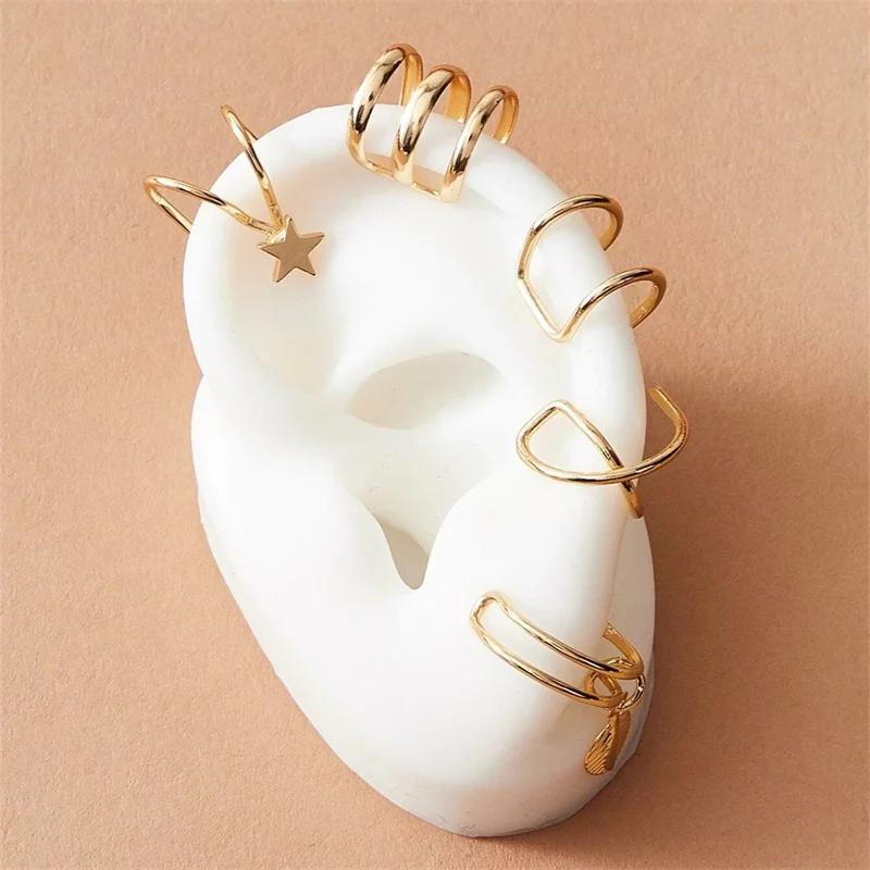 

Metal Leaf Tassel Double C Cartilage U Shape Double-layer Ear Clips No Ear Hole Set Ear Clips pendientes aros