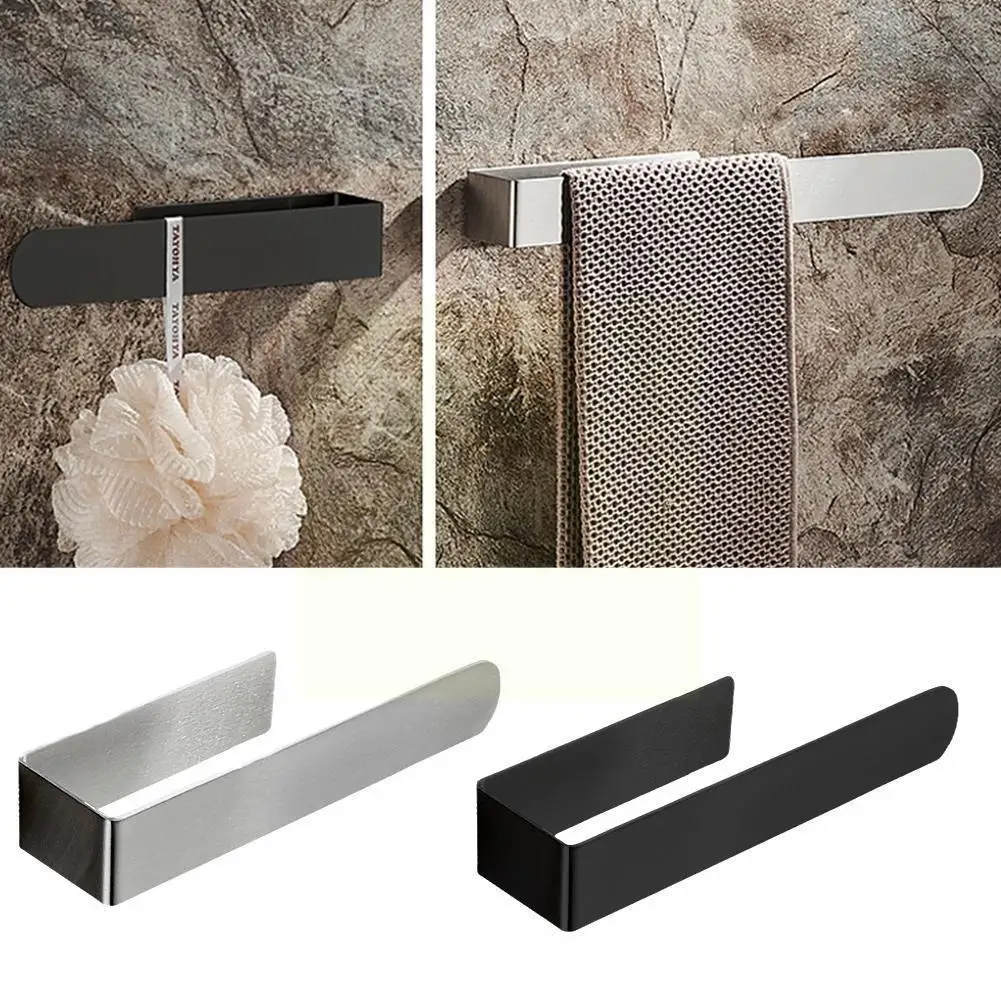 

23/47cm Wall Mounted Towel Bar Stainless Steel Towel Bathroom Storage Holder Rack Holder Hanger Free Punch Towel Towel Blac O7W0