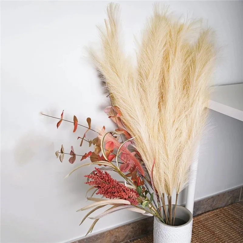 

120cm Artificial Pampas Grass Dried Reed Flowers Bouquet Fake Plant For Home Room Decor Wedding Flowers Bunch Rabbit Tail Grass