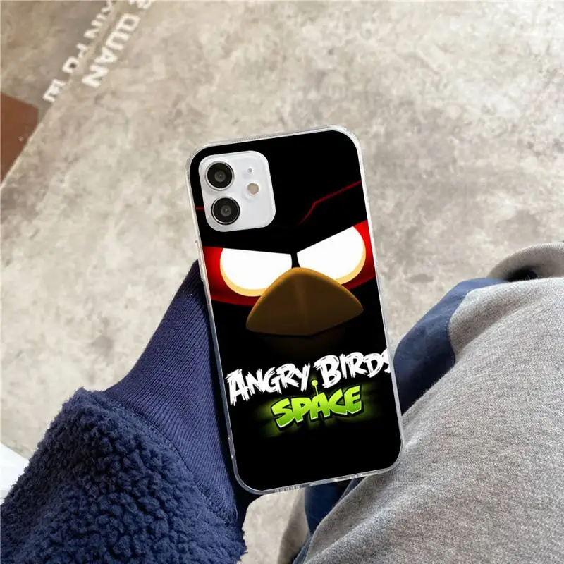 

Funny Cartoon Angry bird Phone Case For iphone 5s 6 7 8 11 12 plus xsmax xr pro mini se Transparent Cover Fundas Coque