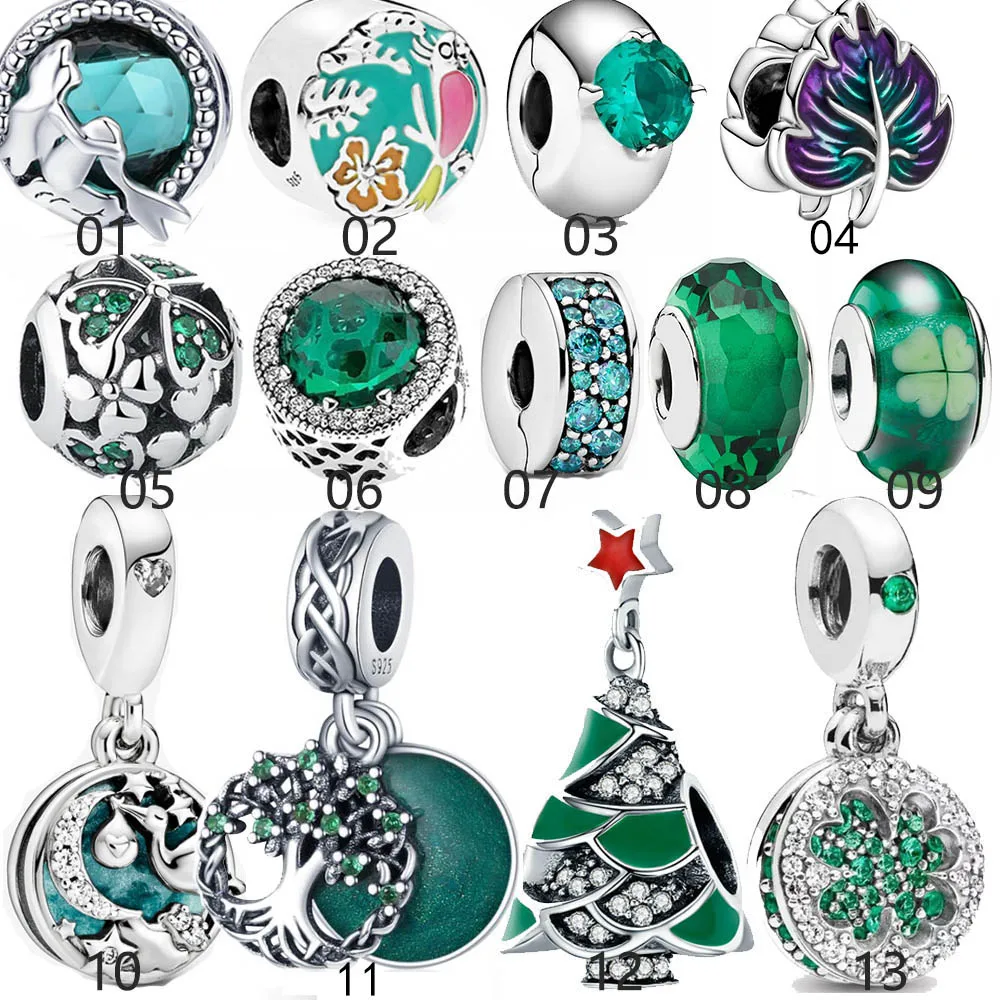 

925 Sterling Silver Green Pavé Crystal Lucky Four-leaf Clover Lucky Pendant Charm Fit Pandora Bracelet Spring Collection Gfit