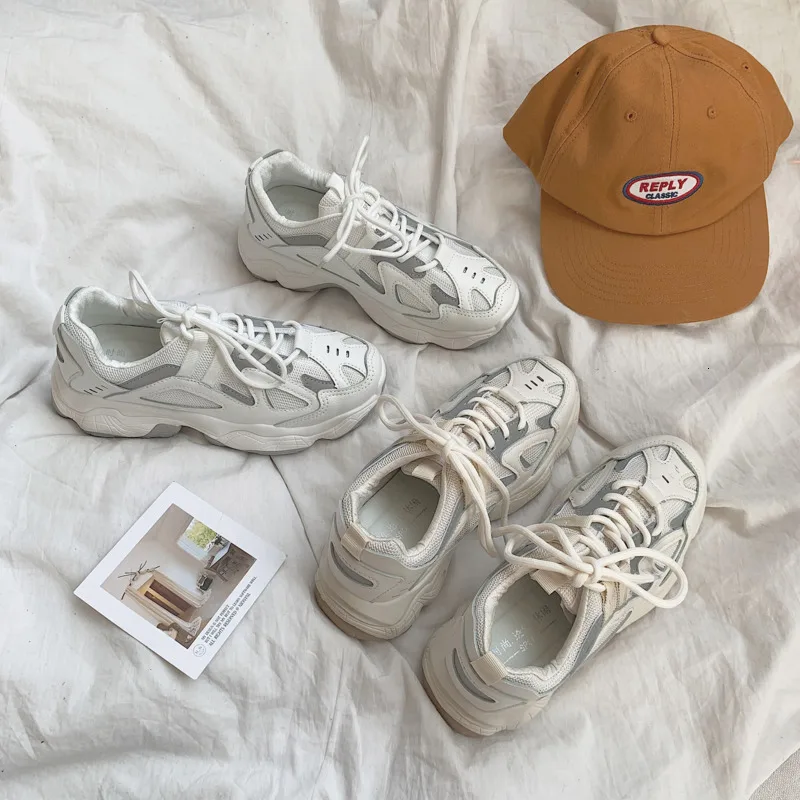 

2021Ins Popular Reflect Light Old Daddy Shoes Woman Harajuku Ulzzang Joker Base Wind Sneakers for Female Casual Streetwear BE-24