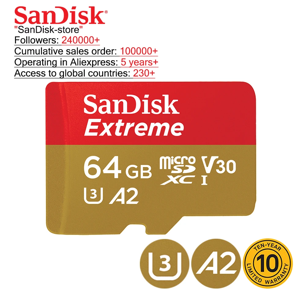 SanDisk 100% карта памяти micro SD Экстрим 32 Гб 64 128 ГБ 256 SDHC класс 10 U3 TF лет гарантии|Карты