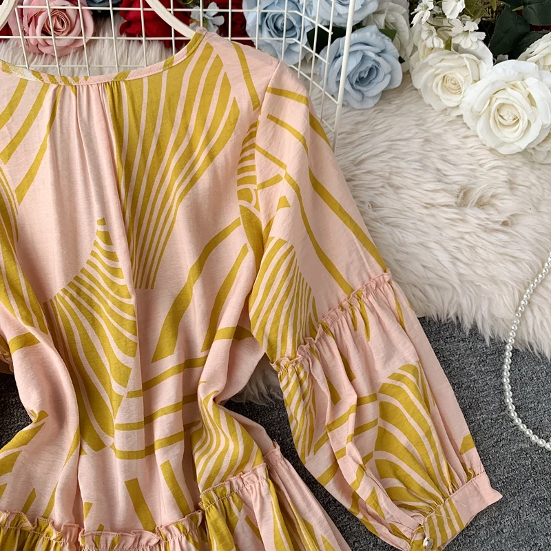 Праздничное пляжное женское Повседневное платье на шнуровке с круглым вырезом