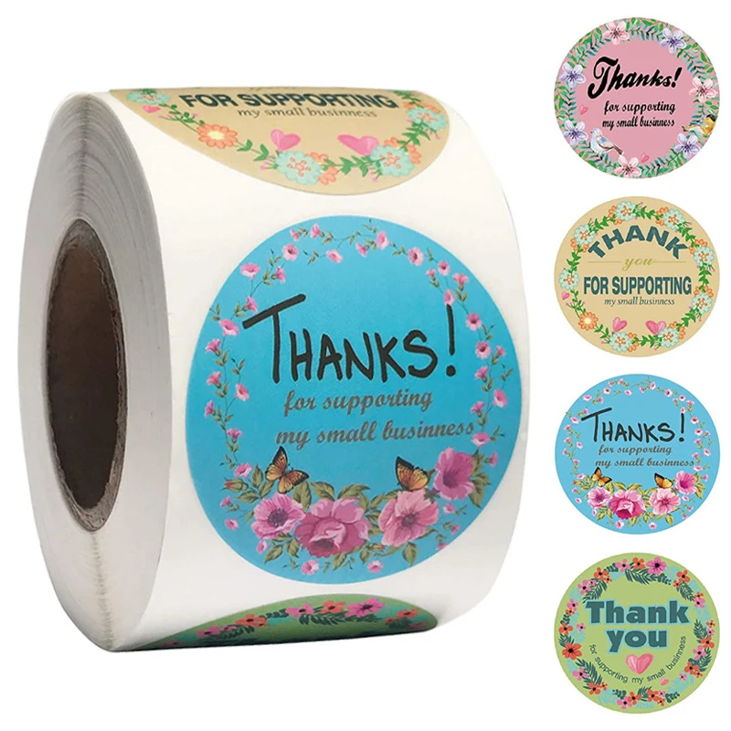 

500Pcs Round Thank You Stickers Fresh Flowers Pattern Adhesive Label for Handmade Gift Decorative Stickers Envelope Seal Label
