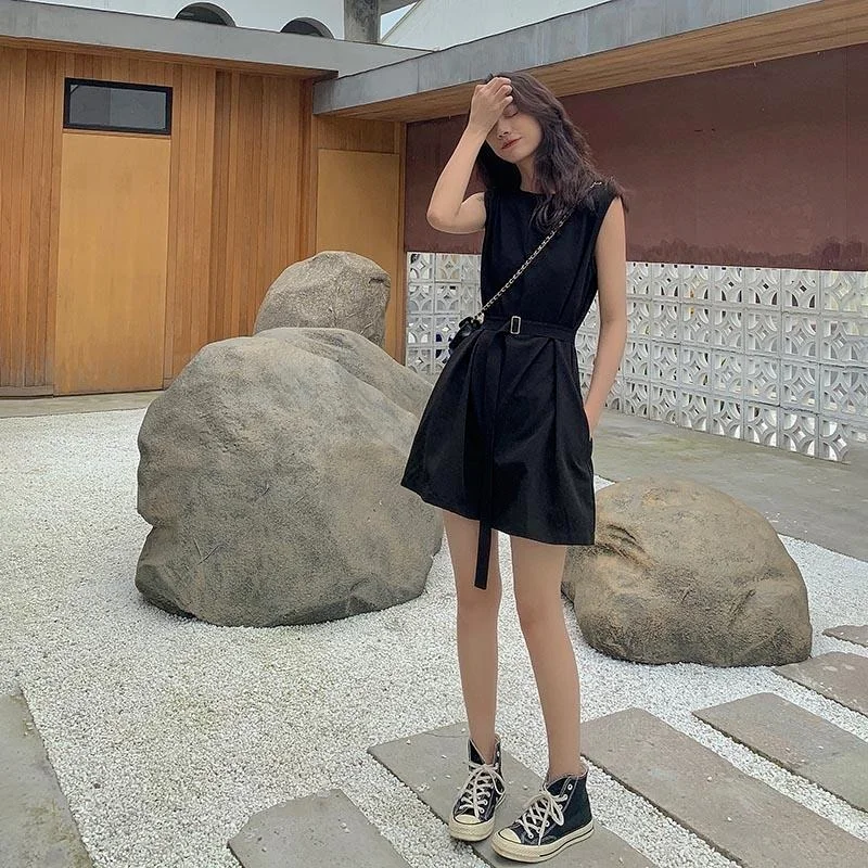 

Rompers Women Summer Simple Sleeveless Loose Fashion Female Clothing High Waist Wide Leg Ladies Sashes Comfortable All-match Ins