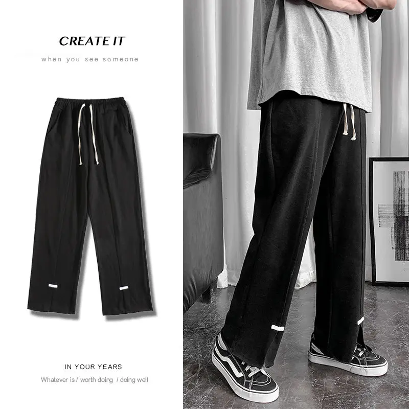 

Осенние повседневные мужские модные однотонные хлопковые прямые брюки, Мужская Уличная одежда, дикие свободные штаны для бега, мужские спо...