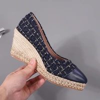 spring and autumn retro womens high heels ladies casual shoes brand women pumps wedge heel 7cm plus size 42 chaussure femme