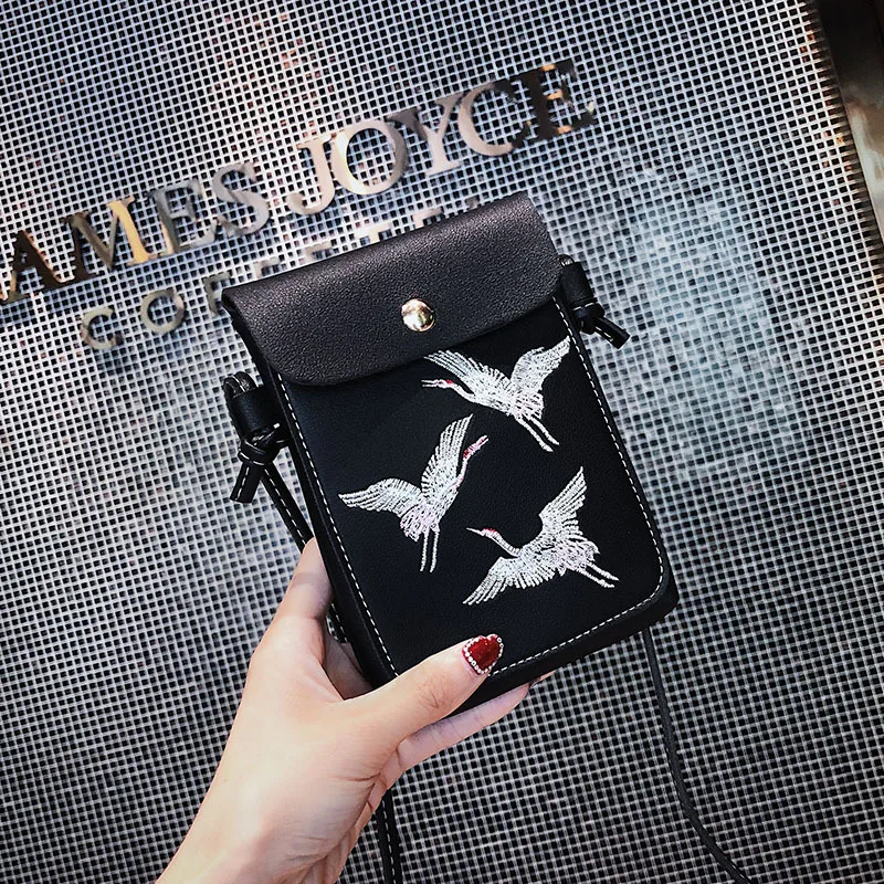 Модные сумки с вышивкой птиц для мобильных телефонов женские маленькие